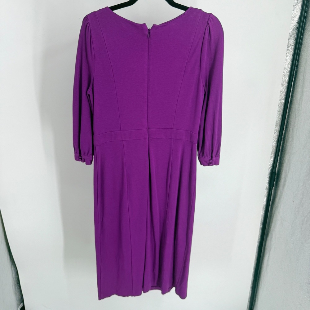 Boden Purple Jersey Fit & Flare Midi Dress 3/4 Sleeve Scoop Neck US 10R Solid 10 - Picture 6 of 6